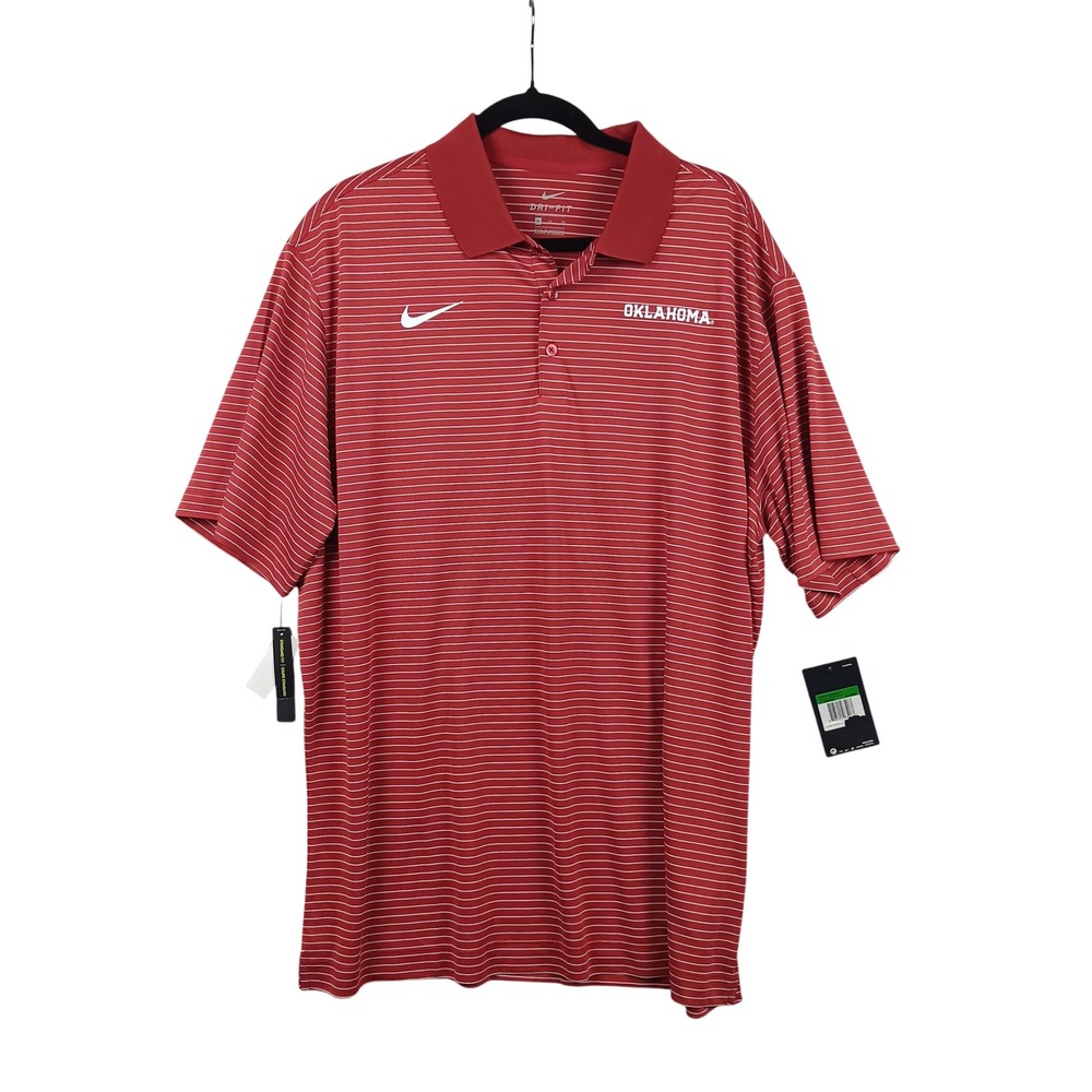 Nike Dri Fit Oklahoma Sooners‎ Red Striped Golf Polo Shirt Mens XL